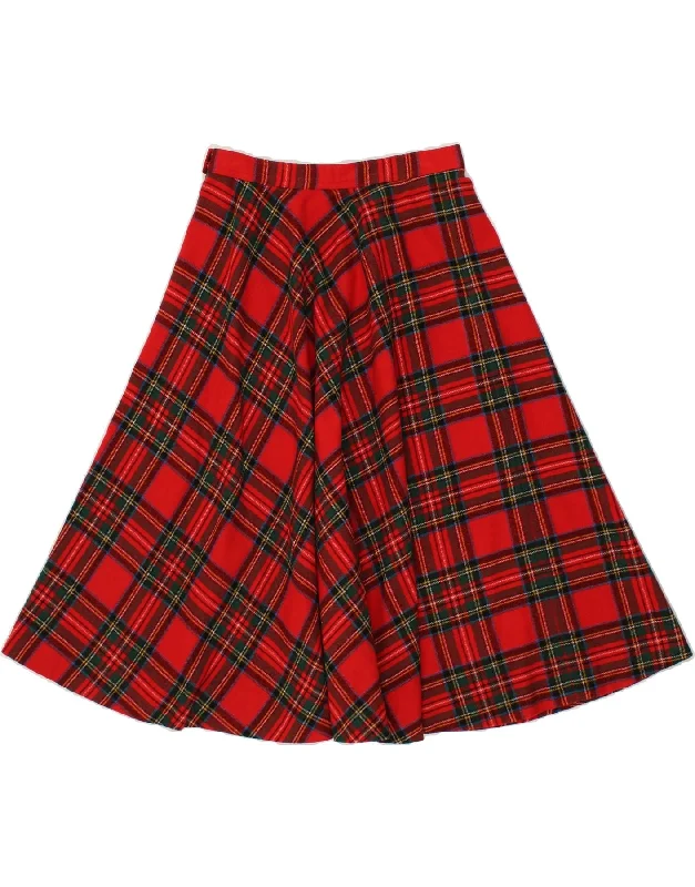 VINTAGE Womens A-Line Skirt W28 Medium Red Plaid wool skirt breathable