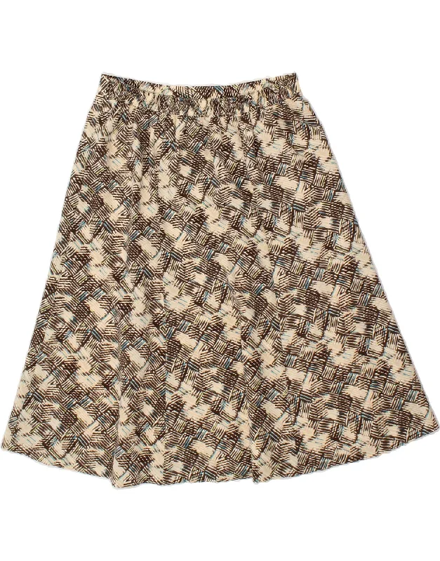 VINTAGE Womens Abstract Pattern A-Line Skirt UK 14 Medium W30 Beige ruffled skirt detail VINTAGE Womens Abstract Pattern A-Line Skirt UK 14 Medium W30 Beige ruffled skirt detail