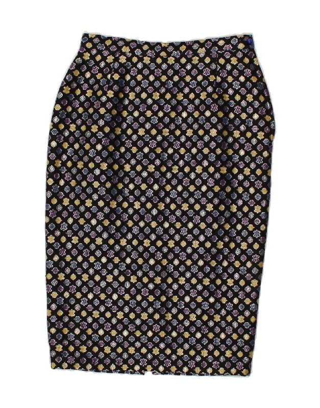 VINTAGE Womens Abstract Pattern Pencil Skirt IT 42 Medium W28 Black leather skirt sleek VINTAGE Womens Abstract Pattern Pencil Skirt IT 42 Medium W28 Black leather skirt sleek