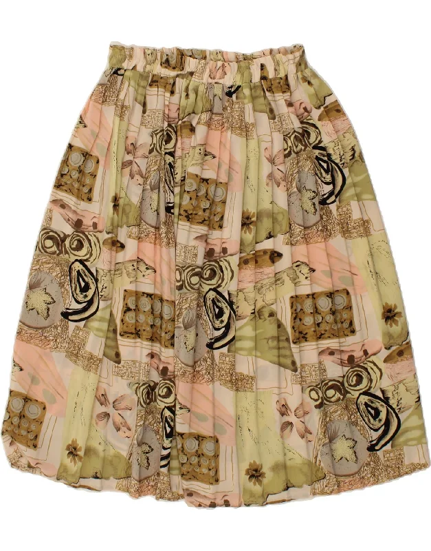 VINTAGE Womens Abstract Pattern Pleated Skirt W26 Small Beige Colourblock athletic skirt fit VINTAGE Womens Abstract Pattern Pleated Skirt W26 Small Beige Colourblock athletic skirt fit