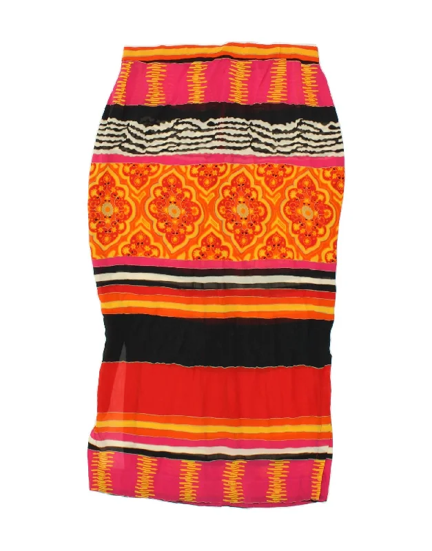 VINTAGE Womens Abstract Pattern See Through Maxi Skirt W30 Medium Orange silk skirt lustrous VINTAGE Womens Abstract Pattern See Through Maxi Skirt W30 Medium Orange silk skirt lustrous
