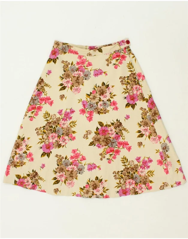 VINTAGE Womens Corduroy Skirt W26 Small Beige Floral lace skirt feminine