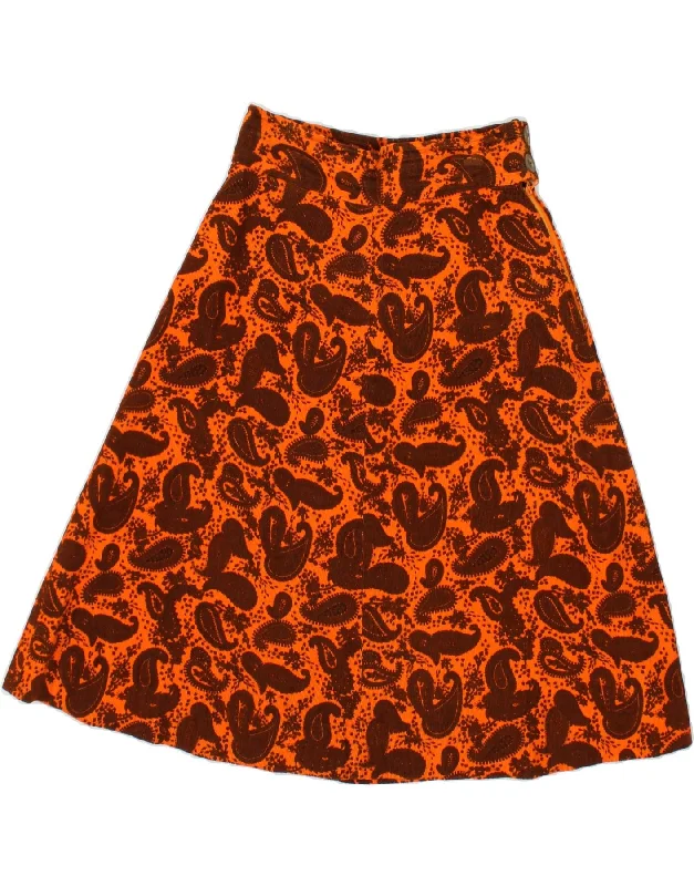 VINTAGE Womens Corduroy Skirt W26 Small Orange Paisley denim skirt stylish