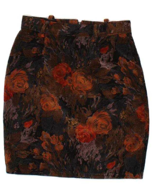 VINTAGE Womens Corduroy Skirt W30 Medium Brown Floral leather skirt sleek