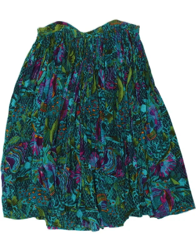 VINTAGE Womens Flared Skirt EU 38 Medium W30 Blue Floral Cotton wool skirt breathable