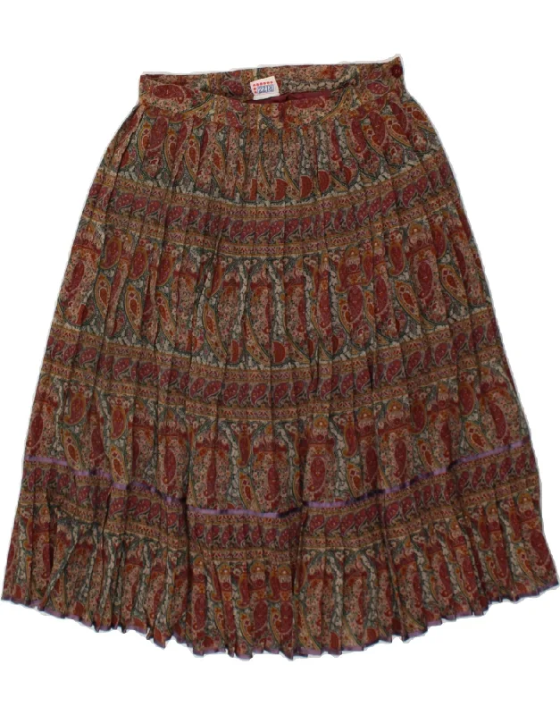 VINTAGE Womens Flared Skirt IT 44 Medium W28 Maroon Paisley high waist skirt