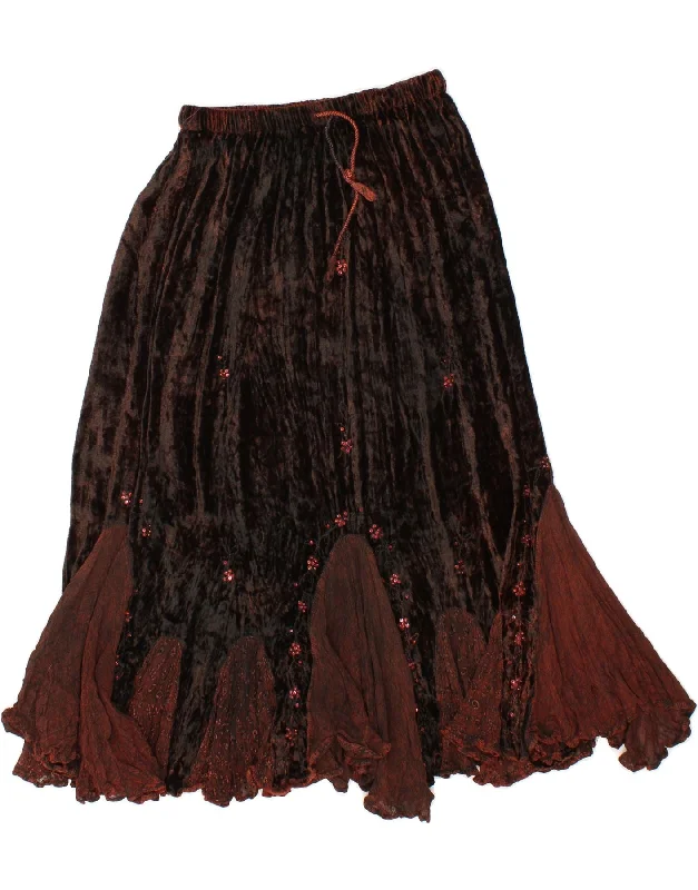 VINTAGE Womens Flared Skirt One Size W28  Brown Viscose chiffon skirt floaty