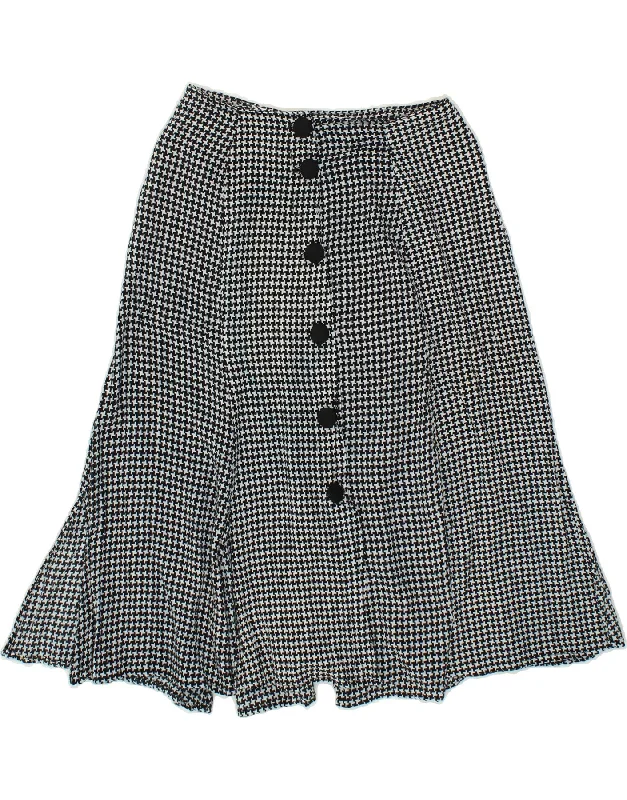 VINTAGE Womens Flared Skirt W26 Small Black Houndstooth denim skirt trendy