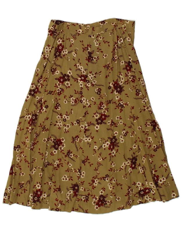 VINTAGE Womens Flared Skirt W31 Medium Khaki Floral breathable skirt fabric