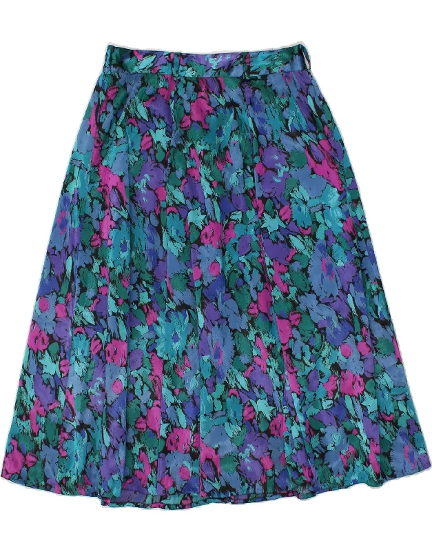 VINTAGE Womens Flared Skirt W33 Large Blue Floral wool skirt sturdy
