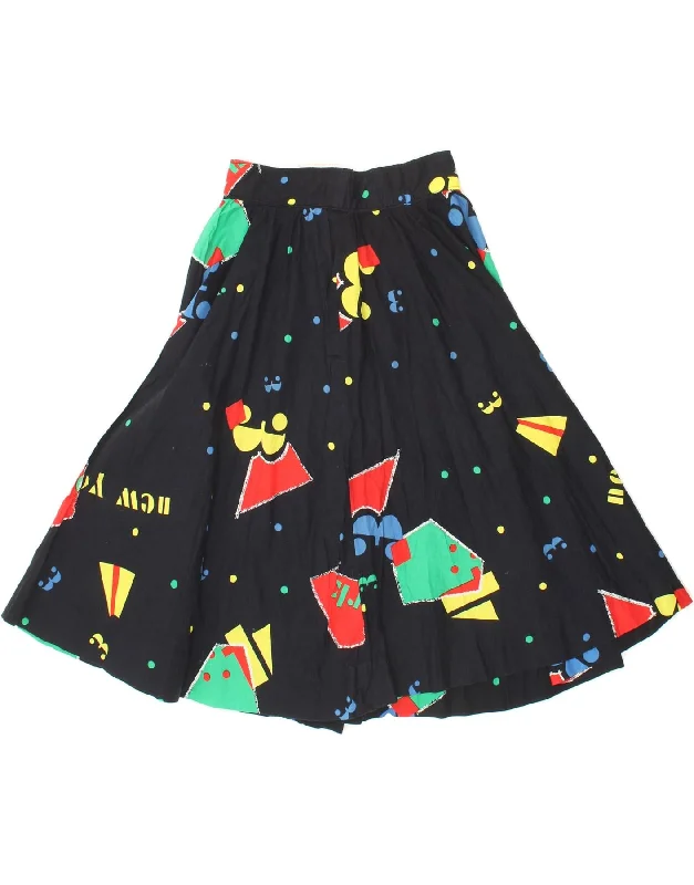 VINTAGE Womens Graphic A-Line Skirt W24 XS Black Geometric corduroy skirt cozy