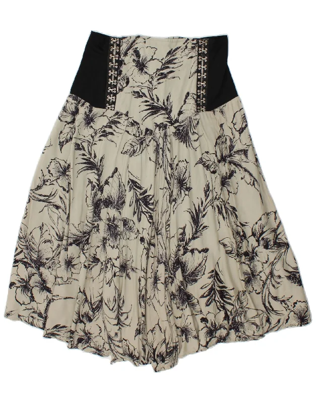 VINTAGE Womens High Waist A-Line Skirt IT 46 Large W28 Beige Floral linen skirt light VINTAGE Womens High Waist A-Line Skirt IT 46 Large W28 Beige Floral linen skirt light