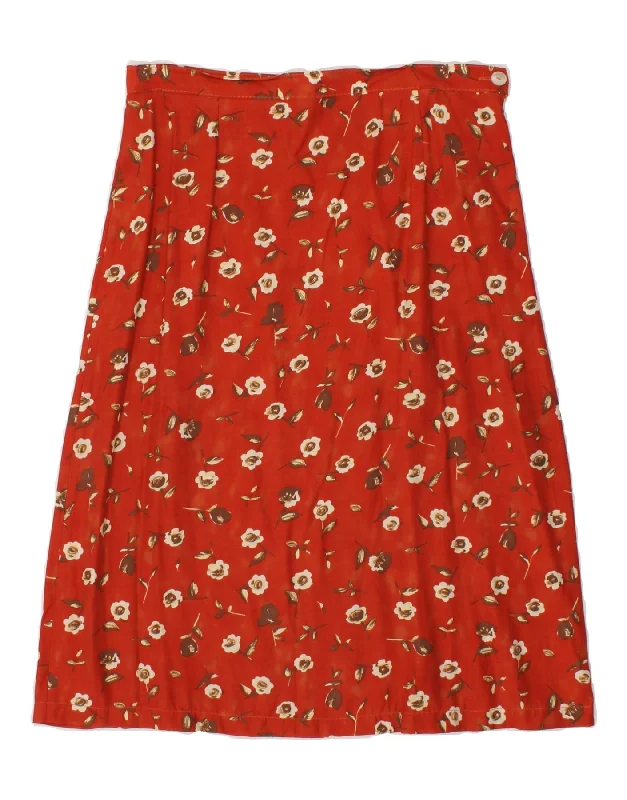 VINTAGE Womens High Waist A-Line Skirt IT 46 Large W28 Orange Floral asymmetrical skirt cut