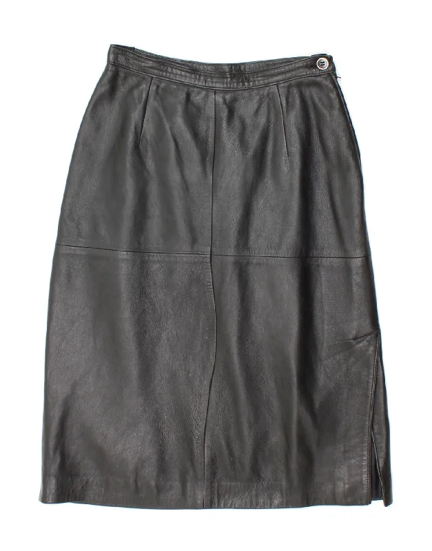 VINTAGE Womens High Waist Leather Skirt IT 42 Medium W24 Black relaxed fit skirt