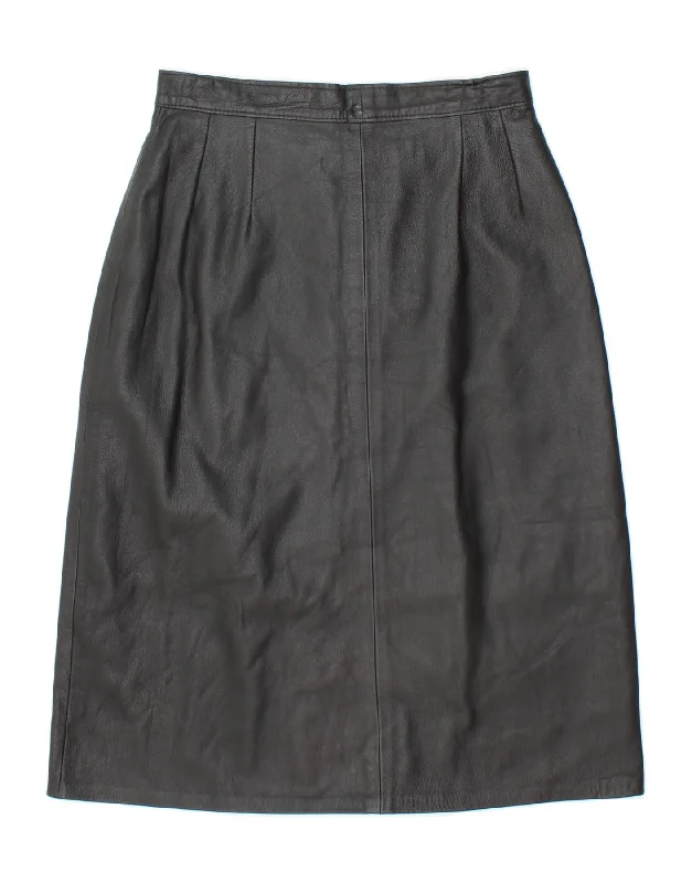 VINTAGE Womens High Waist Leather Skirt IT 44 Medium W26 Black flowy skirt hem