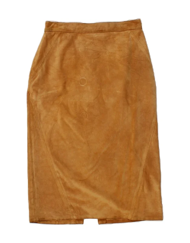 VINTAGE Womens High Waist Leather Skirt IT 46 Large W28 Brown Leather zip skirt side VINTAGE Womens High Waist Leather Skirt IT 46 Large W28 Brown Leather zip skirt side