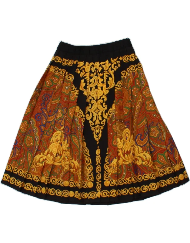 VINTAGE Womens High Waist Pleated Skirt IT 42 Medium W24 Brown Paisley chiffon skirt delicate VINTAGE Womens High Waist Pleated Skirt IT 42 Medium W24 Brown Paisley chiffon skirt delicate