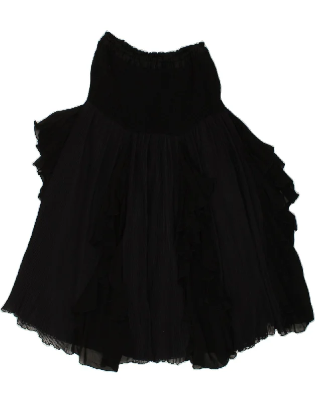 VINTAGE Womens High Waist Tiered Skirt W34 Large Black Viscose silk skirt smooth