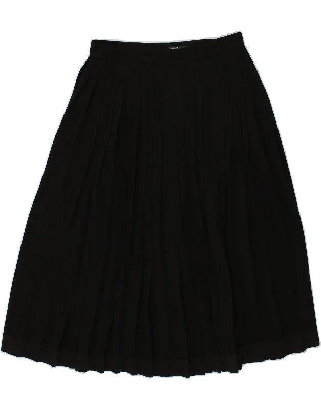 VINTAGE Womens Knife Pleated Skirt IT 46 Large W30 Black Acetate belted skirt waist