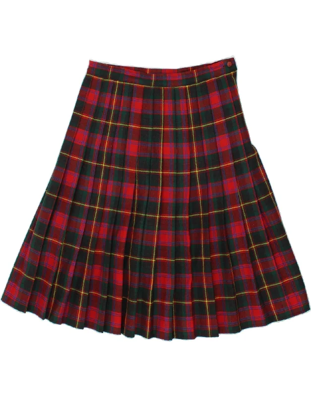 VINTAGE Womens Knife Pleated Skirt IT 52 2XL W34 Red Check Wool silk skirt sleek