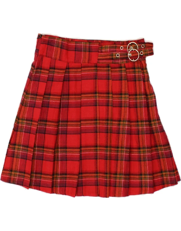 VINTAGE Womens Knife Pleated Skirt Medium W28 Red Check Cotton tulle skirt dreamy