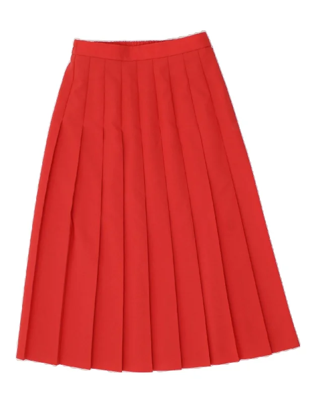 VINTAGE Womens Knife Pleated Skirt UK 10 Small W26 Red Polyester denim skirt stylish VINTAGE Womens Knife Pleated Skirt UK 10 Small W26 Red Polyester denim skirt stylish