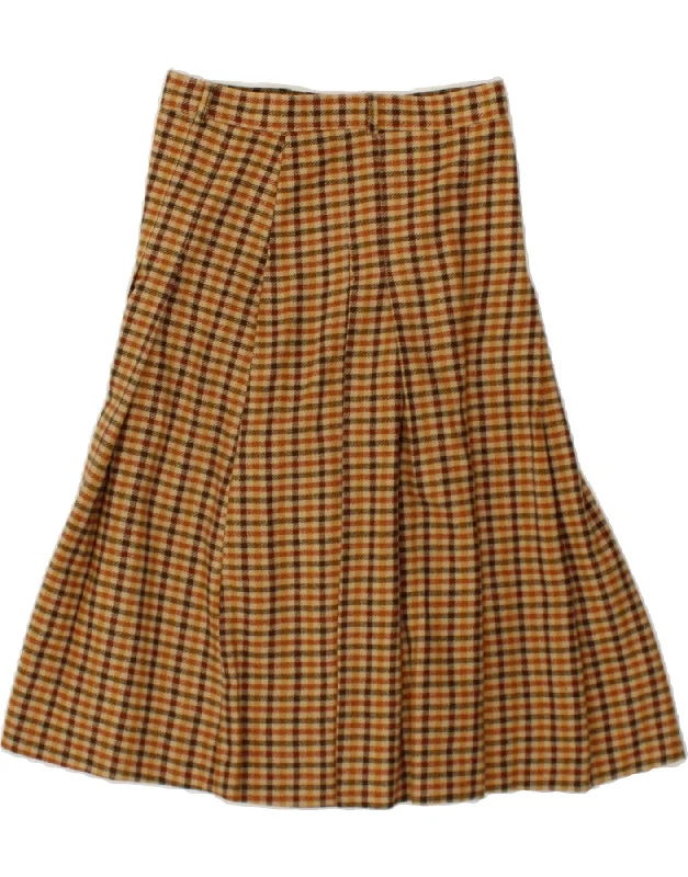 VINTAGE Womens Knife Pleated Skirt W24 XS  Brown Check Wool velvet skirt luxurious