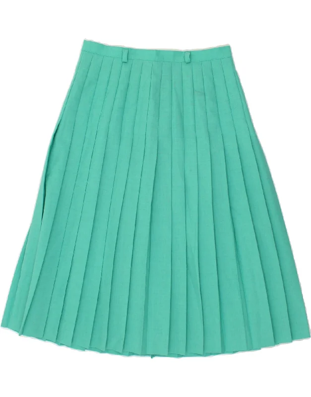 VINTAGE Womens Knife Pleated Skirt W28 Medium  Turquoise silk skirt sleek