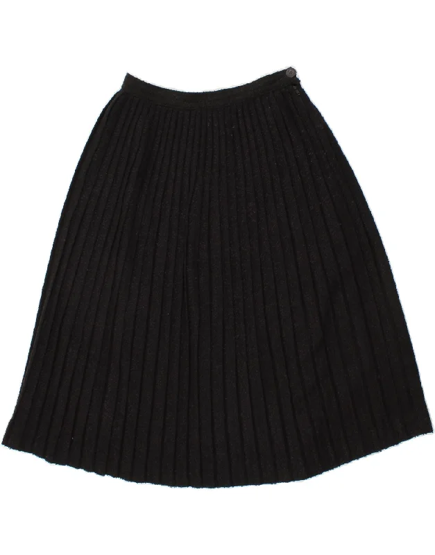 VINTAGE Womens Knit Knife Pleated Skirt W28 Medium Black Spotted Wool high slit skirt