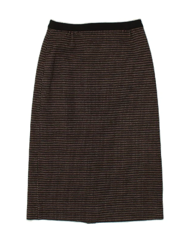 VINTAGE Womens Knit Midi Skirt UK 10 Small W26 Grey Houndstooth Wool leather skirt sleek VINTAGE Womens Knit Midi Skirt UK 10 Small W26 Grey Houndstooth Wool leather skirt sleek