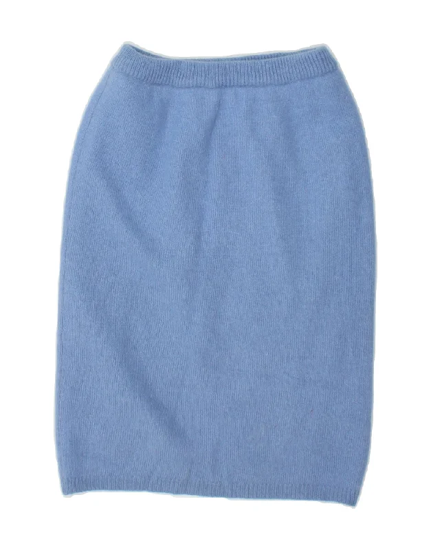 VINTAGE Womens Knit Straight Skirt W26 Small Blue Acrylic zip skirt side