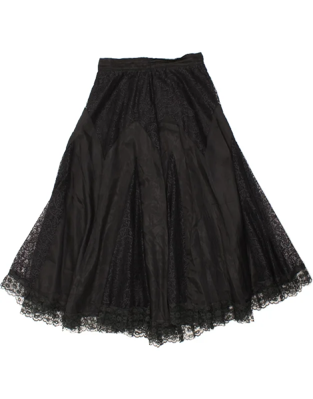 VINTAGE Womens Lace Flared Skirt W26 Small Black Floral chiffon skirt airy