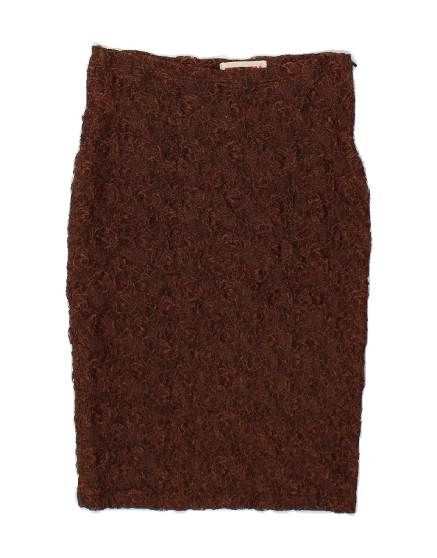 VINTAGE Womens Lace Pencil Skirt IT 44 Medium W28  Brown Floral denim skirt casual