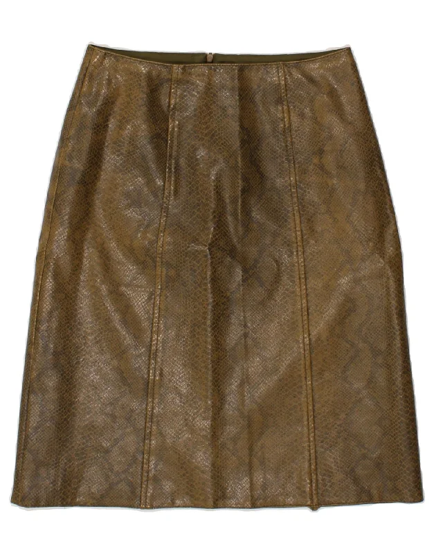 VINTAGE Womens Leather Skirt UK 10 Small W27 Green Animal Print casual skirt length