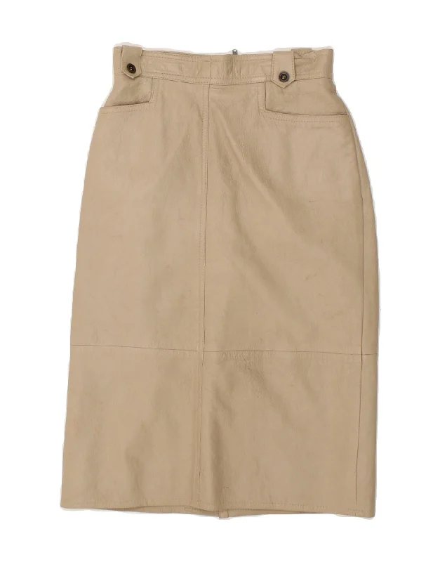 VINTAGE Womens Leather Skirt W26 Small  Beige Leather slim fit skirt