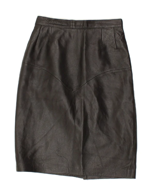 VINTAGE Womens Leather Skirt W26 Small Black silk skirt sleek