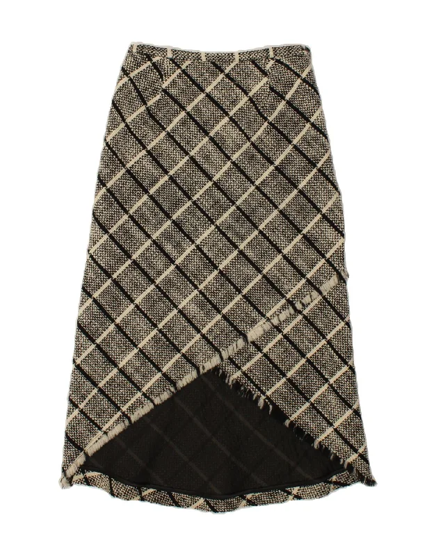 VINTAGE Womens Maxi Skirt UK 14 Large W30 Beige Check spandex blend skirt