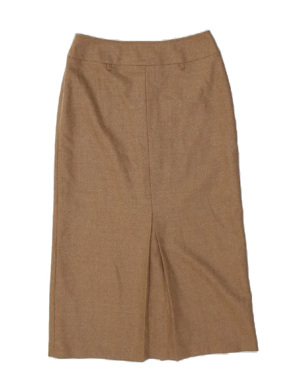 VINTAGE Womens Midi Skirt UK 12 Medium W28 Brown Wool silk skirt lustrous