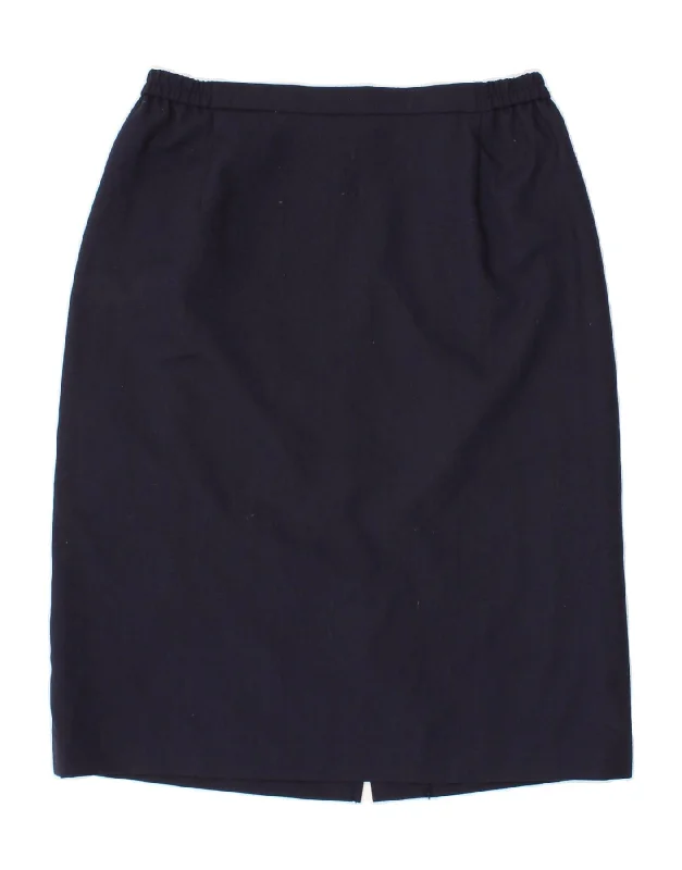 VINTAGE Womens Midi Skirt UK 18 XL W34 Navy Blue Polyester summer skirt style