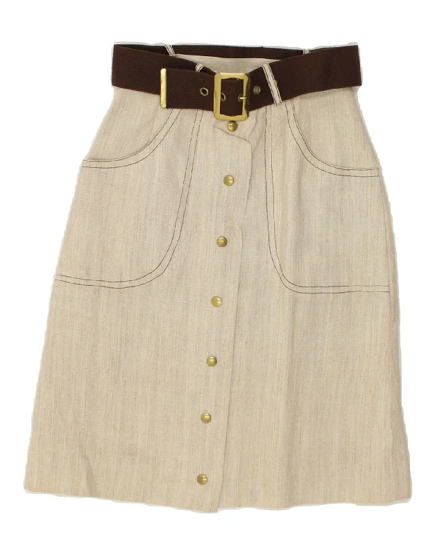 VINTAGE Womens Midi Skirt UK 6 XS W24 Beige cashmere skirt soft