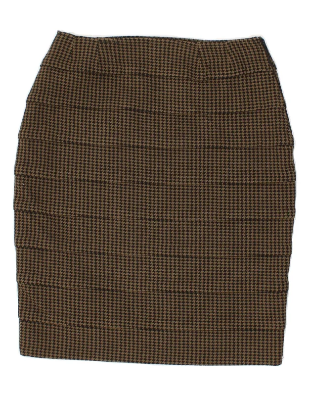 VINTAGE Womens Pencil Skirt IT 44 Medium W28  Khaki Houndstooth pleated skirt texture