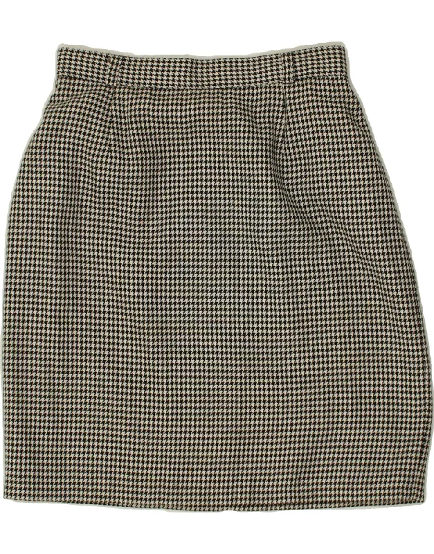 VINTAGE Womens Pencil Skirt UK 12 Medium W26  Black Houndstooth Viscose summer skirt style