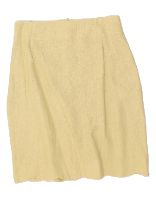 VINTAGE Womens Pencil Skirt UK 12 Medium  W28  Yellow Linen pleated skirt texture