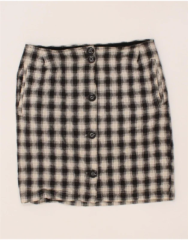 VINTAGE Womens Pencil Skirt W30 Medium Grey Check leather skirt sleek