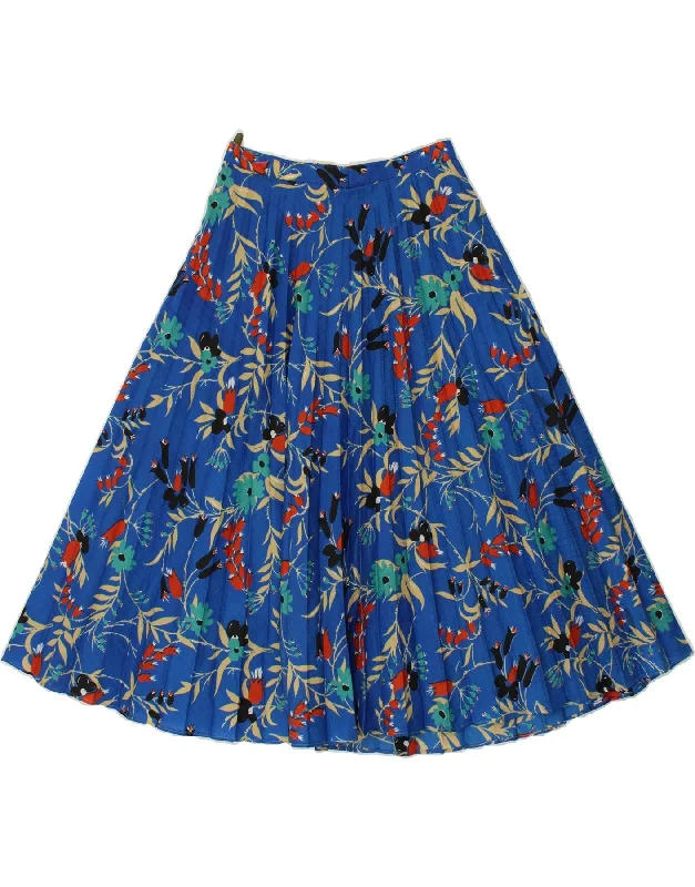 VINTAGE Womens Pleated A-Line Skirt IT 44 Medium W26 Blue Floral leather skirt refined VINTAGE Womens Pleated A-Line Skirt IT 44 Medium W26 Blue Floral leather skirt refined