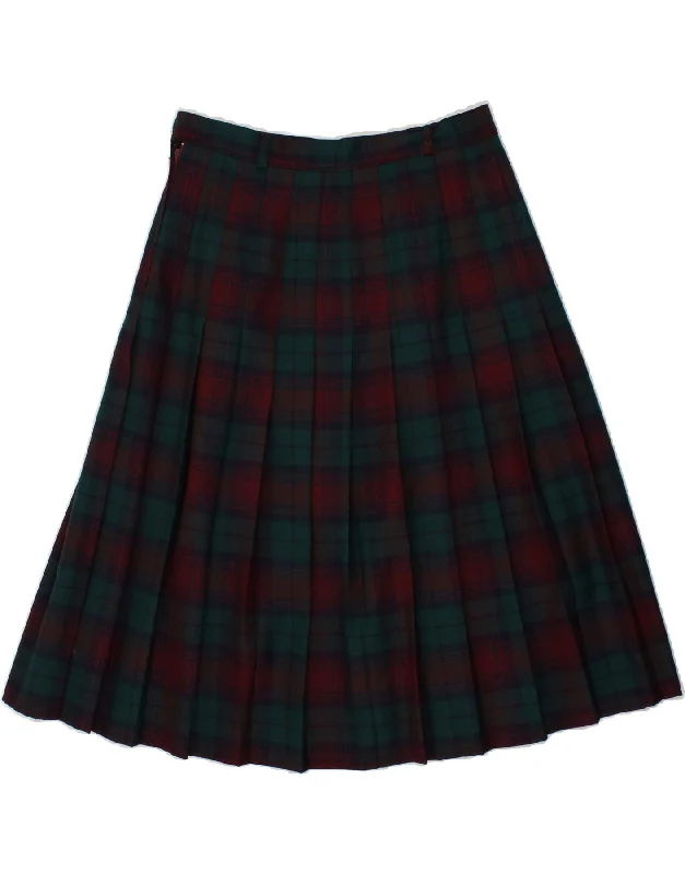 VINTAGE Womens Pleated A-Line Skirt IT 48 XL W32 Green Check Virgin Wool cashmere skirt fine VINTAGE Womens Pleated A-Line Skirt IT 48 XL W32 Green Check Virgin Wool cashmere skirt fine