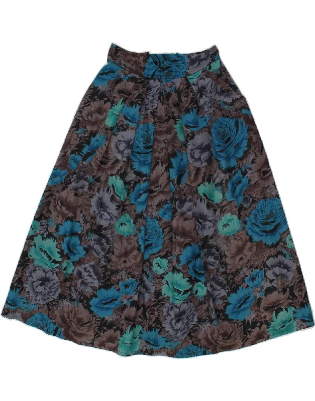 VINTAGE Womens Pleated A-Line Skirt UK 12 Medium W26 Multicoloured Floral leather skirt modern VINTAGE Womens Pleated A-Line Skirt UK 12 Medium W26 Multicoloured Floral leather skirt modern