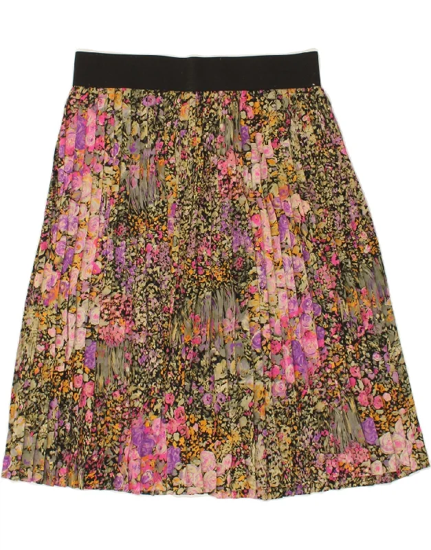 VINTAGE Womens Pleated A-Line Skirt W30 Medium Multicoloured Floral flowy skirt hem