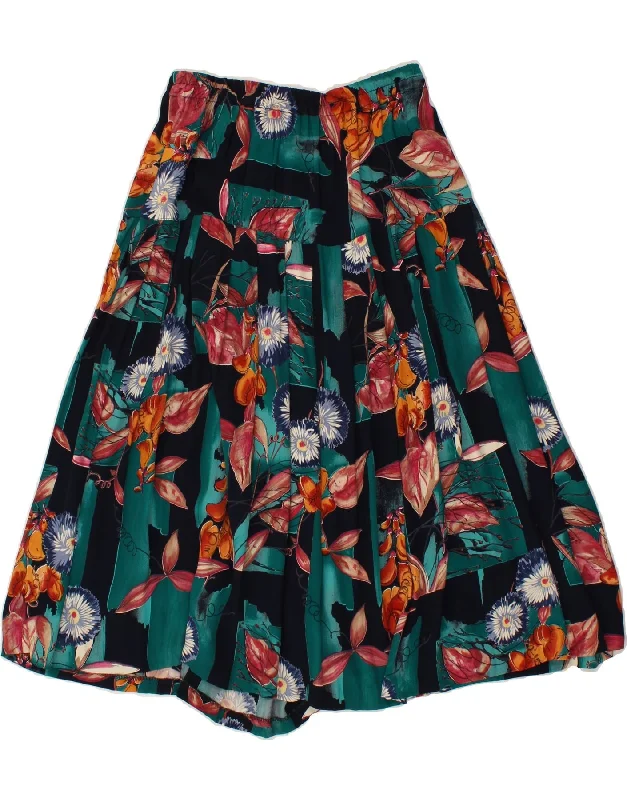 VINTAGE Womens Pleated A-Line Skirt W32 Large Multicoloured Floral Viscose casual skirt length VINTAGE Womens Pleated A-Line Skirt W32 Large Multicoloured Floral Viscose casual skirt length