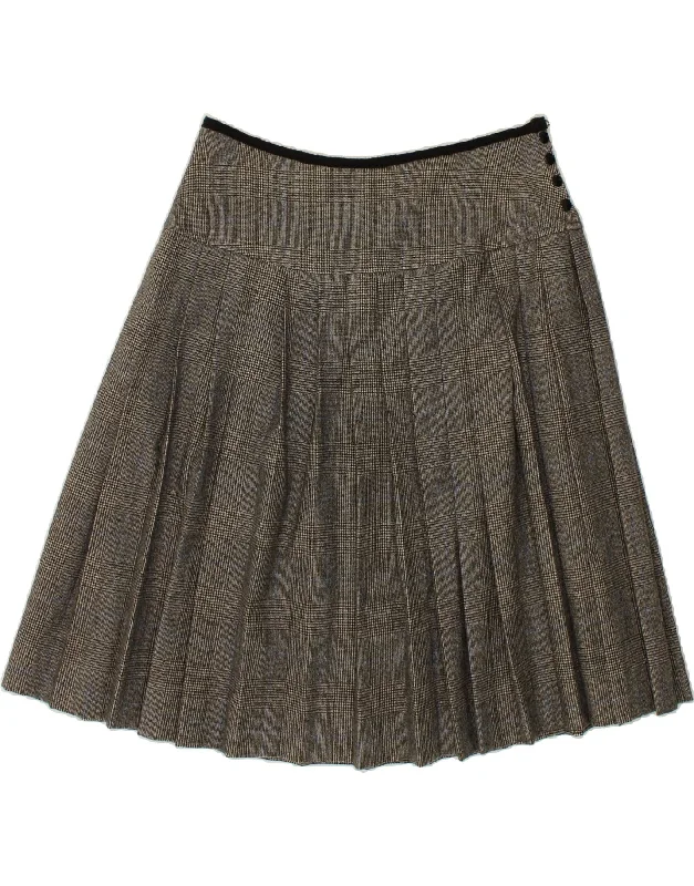 VINTAGE Womens Pleated A-Line Skirt W34 Large Grey Check midi skirt versatile